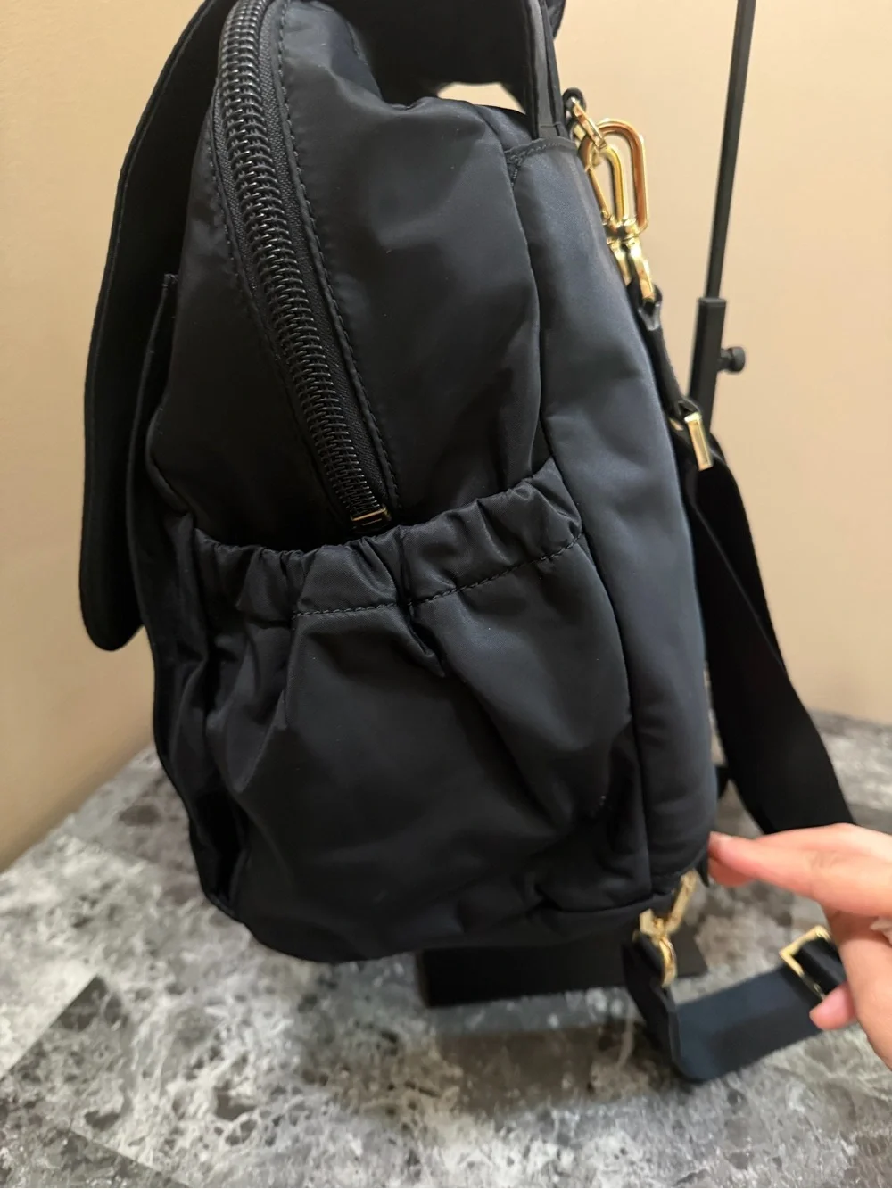 Tory Burch Black Nylon Backpack with Logo Flap